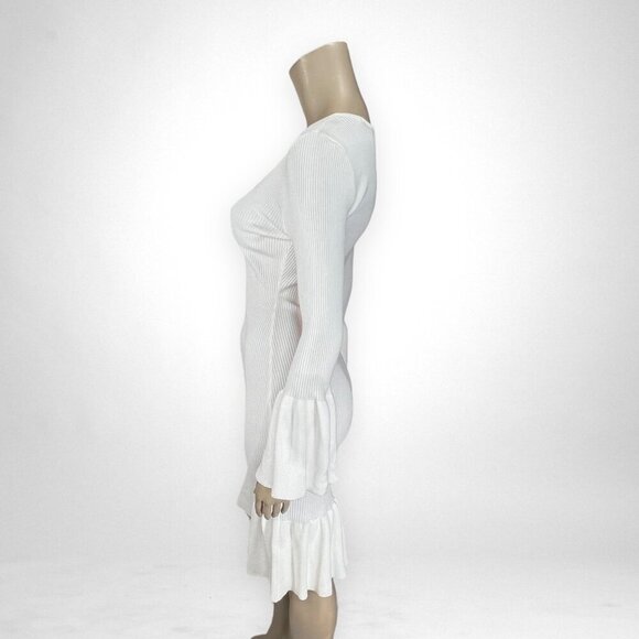 NWT ALMOST FAMOUS Medium White Ribbed Tulip Midi Dress Long Sleeve‎ Bridal - Picture 2 of 9